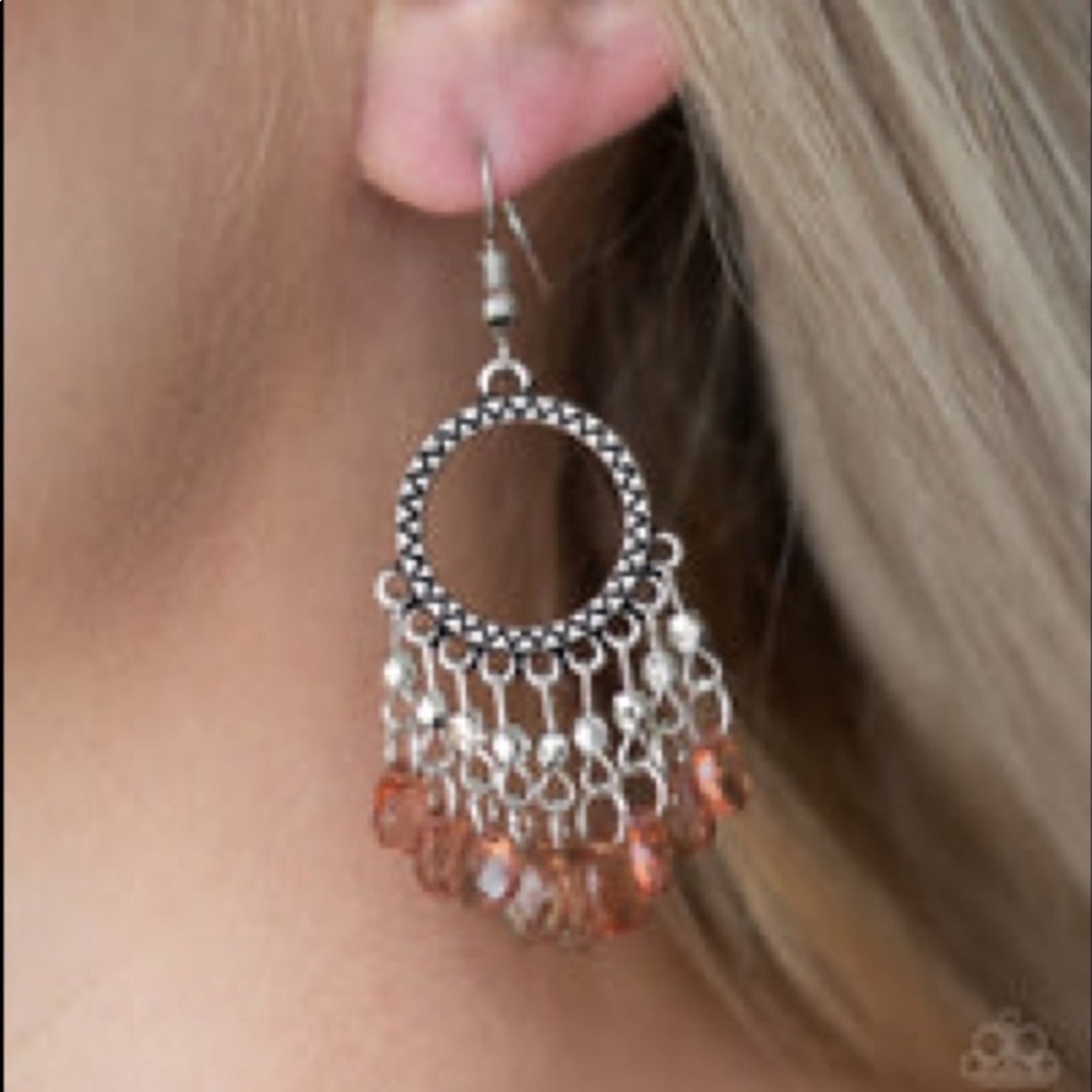 Silver and peach bead earrings